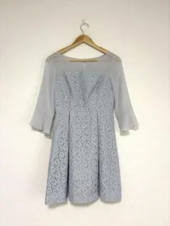 【新品タグ付き】BE RADIANCE レース×シフォン 七分袖ワンピース 上品