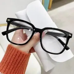 黒縁メガネ ビッグフレーム 小顔効果 ウェリントン 伊達眼鏡 男女兼用 韓国 黒のサムネイル