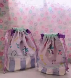 ハンドメイド♡お弁当袋♡コップ袋♡2点セット♡ゆめかわ♡ユニコーン♡パープル