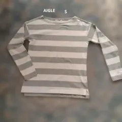 AIGLE 長袖カットソー　　ホワイト グレー　ボーダー　Sサイズ