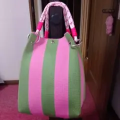 ストライプ トートバッグ ピンク＆ グリーン