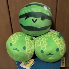 スイカゲームくっつきMぬいぐるみ3体セット (スイカ1、メロン2)