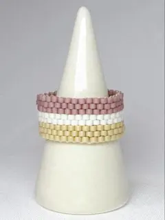 ブラウン×ホワイト×ベージュ 秋カラー ビーズリング ハンドメイド 指輪
