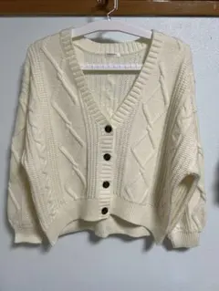 アイボリー ケーブルニット カーディガン Lサイズ