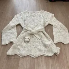 ホワイトレース編みニットセーター