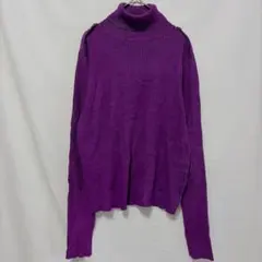 ★WORTHINGTON【M】肩ボタン タートルネックリブニット 長袖　パープル