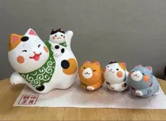 新品　陶器製　仲良し親子　猫