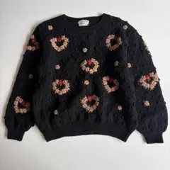 novara　ハンドニット　ウール　セーター　立体　花　ハート　3D　ナルミヤ