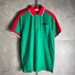 日本製 80s90sヴィンテージ カラーアップ 半袖ポロシャツ グリーン×レッドのサムネイル