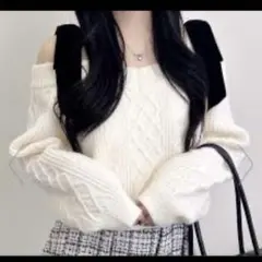 INGNI オフショル リボン付き ニット トップス