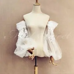 ウエディングドレス　前撮り　チュール　オフショル　マーメイド