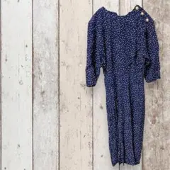 ワンピース ドット柄 ネイビー おしゃれ きれいめ アメリカ 古着 水玉 紺