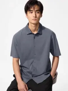 UNIQLO エアリズムコットンフルオープンポロシャツ　グレーのサムネイル