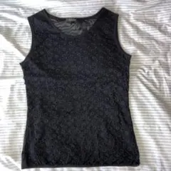 ブラックノースリーブブラウス花の刺繍とビーズが綺麗なブラックノースリーブのサムネイル