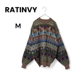 美品 RATINVY 総柄 長袖ニット 昭和レトロ 個性的 派手柄 韓国製