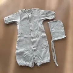 リブ編みロンパースと帽子セット 50-60cm