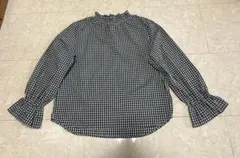 ギンガムチェックシャツ フリルネック