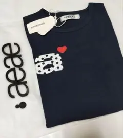 aeae Tシャツ ネイビー トップス カットソー 韓国 ロゴ ハート