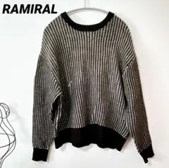 RAMIRAL ストライプブラック・ホワイト長袖ニットセーター【M】