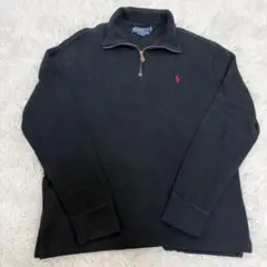 90sポロバイラルフローレンハーフジップコットンスウェット刺繍ブラック　Ｍ