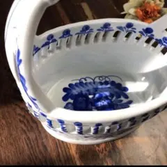 新品未使用美品オカリナ AC管※青磁陶器＊藍と白の花柄~音色も美しい 