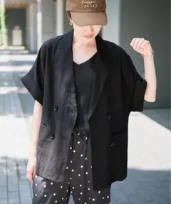 【新品】SLOBE IENA リネン混ハーフスリーブジャケット ブラックのサムネイル