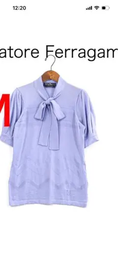 Salvatore Ferragamo ボウタイニット パフスリーブ半袖 M
