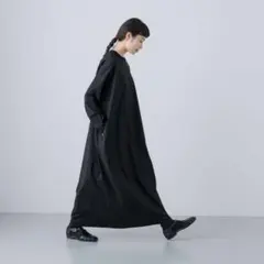 かぐれ【24aw】コットンカットワイドロングワンピース 黒 ブラック 綿100%