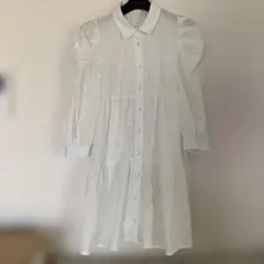 ホワイト パフスリーブ シャツワンピース　Mサイズ