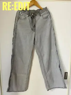 【美品】Re:EDIT デニムパンツ グレー MC ワイド 体型カバー 人気