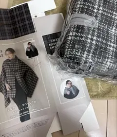 2WAY リバーシブル ケープ ストール モノトーンチェック・グレー