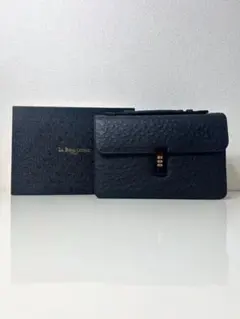 ★LA BORSA OSTRICH 　ナンバーロックセカンドバッグ　本革 sankyo shokai（三京商会） オーストリッチ メンズ バッグ ダイヤル