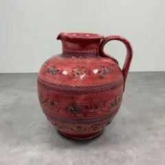 ヴィンテージ イタリア製 陶器 ピッチャー ピンク 花器 花瓶 ビンテージ