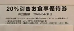 びっくりドンキー 20%引きお食事優待券 2026年4月末まで　1枚のサムネイル