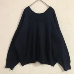 【おしゃれ】ネイビー Vネック ニット 長袖 オーバーサイズ2XL