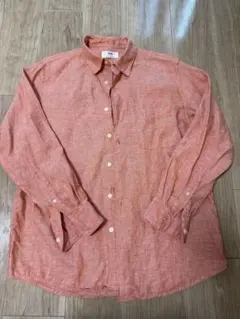 UNIQLO プレミアムリネンシャツ　オレンジ色長袖シャツ　L