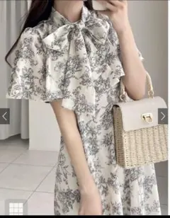 GRL ボウタイ花柄リボンフレアワンピース[ta006