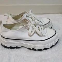 レースレディース厚底ローカットスニーカー　白　キャンパス地 ローカットスニーカー