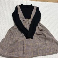 チェック柄サロペットワンピース