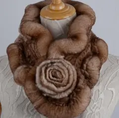 新品◆お花デザイン★上品なレッキスの編込み マフラー/毛皮 リアルファー