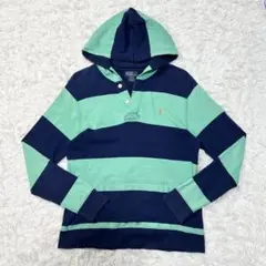 90s ポロバイラルフローレン ポロシャツパーカー フーディ ボーダー ネイビー