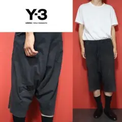 Y-3 adidas ロゴプリント テープ 切替デザイン ハーフサルエルパンツ