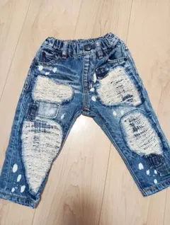 デニムパンツ ８０cm ダメージ加工