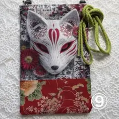 お祭りサコッシュ　狐お面柄　お散歩ポシェット⑨