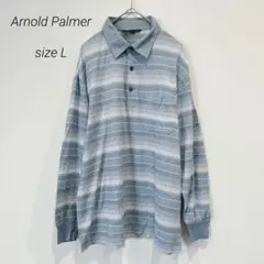 アーノルドパーマ ストライプ柄 長袖ポロシャツ 水色 ボーダー メンズ L