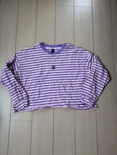 DAZY 紫と白のストライプ 長袖Tシャツ XL