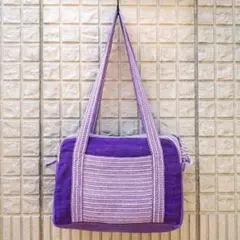 ネパール製 手織り生地で作ったショルダーバッグ ジッパー付き パープルカラー