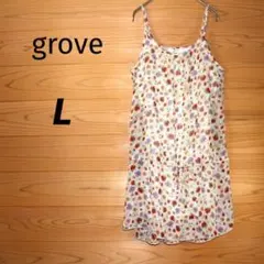 grove　キャミワンピース　Aライン　ミニ　総柄　Lサイズ　未使用タグ付き