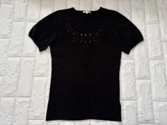 TO BE CHIC 半袖ニット ブラック ビーズ装飾 Ⅲサイズのサムネイル