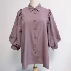 【エムズエキサイト】 キレイめ バルーンスリーブ とろみ ブラウス (F)長め丈